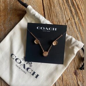 Coach NWT Gold & Crystal Necklace and Tea Rose Earrings Set